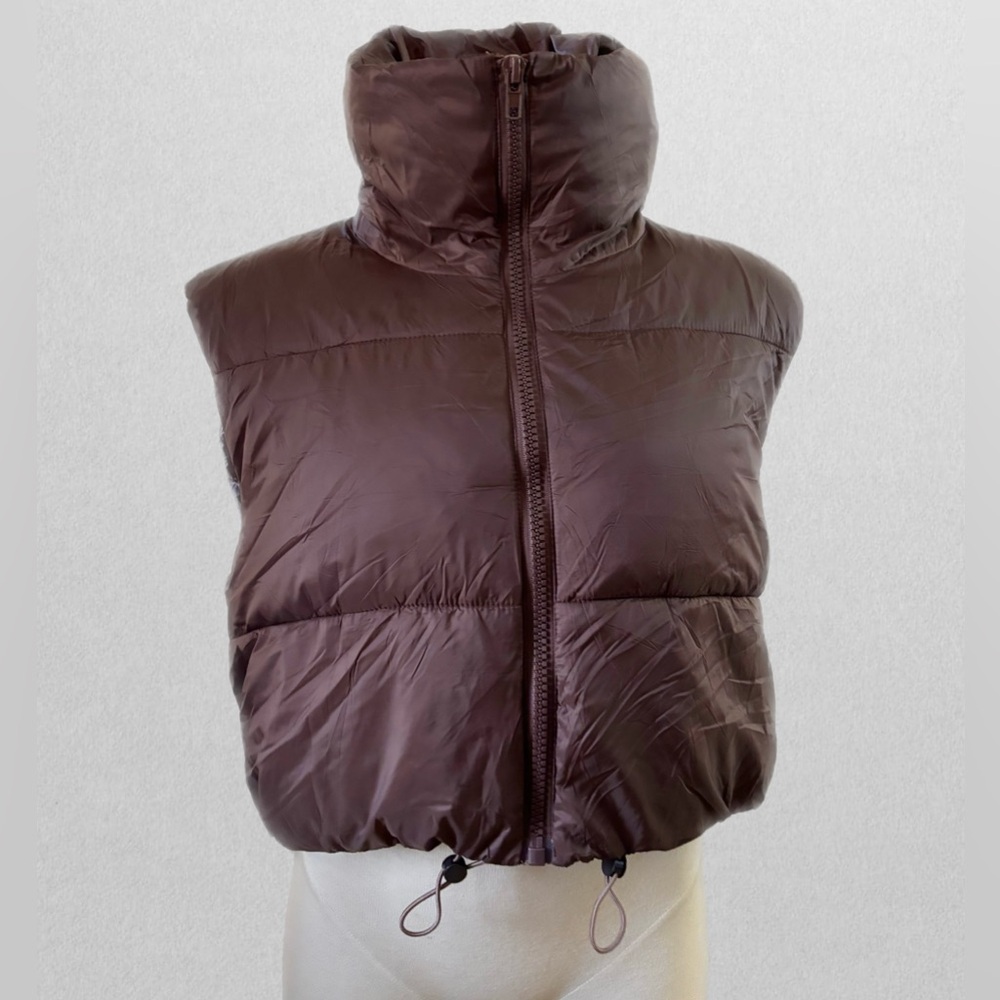 Brown Cropped Puffer Vest